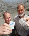 Tom Matheson, left, and Nelson City Council's Paul Sheldon with the temperature monitoring equipment Mr Matheson found washed up on a beach at Monaco and returned to the NCC by tracking the serial number with the manufacturer. Photo: MARTIN DE RUYTER/FAIRFAX NZ